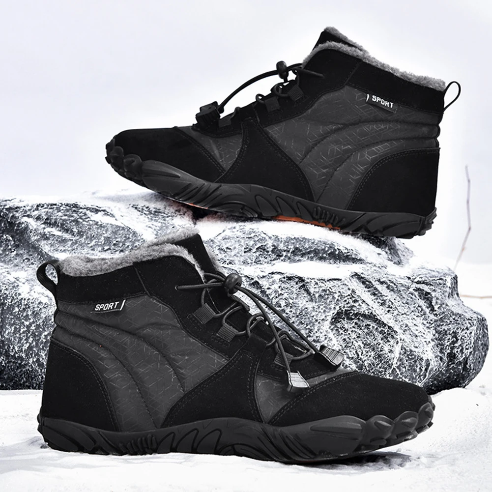 Winter Barefoot Boots Fur Lined Snow Boots Ankle Snow Shoes Non-Slip Cozy Women Men Waterproof Winter Sneakers for Winter