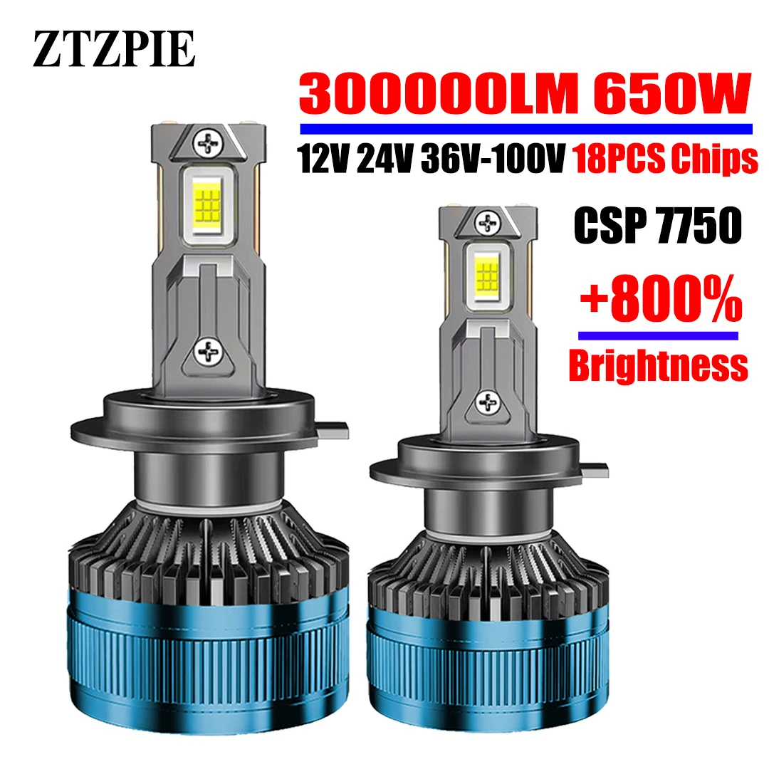 ZTZPIE 6000K HB3 HB4 9005 9006 H1 H7 H4 H11 9012 H13 9004 Bulb Canbus Led Lamp CSP 7750 Pure whit Car Headlight Light 1300W/650w