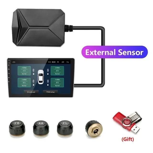 Srnubi Android TPMS for Car Radio DVD Player Tire Pressure Monitoring System Spare Tyre Internal External Sensor USB TMPS