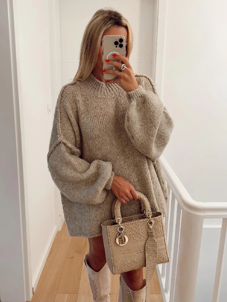 Patchwork Solid Kint Women Sweter Autumn Long Sleeve O-neck Loose Female Sweaters 2023 Winter Elegant All-match Lady Outwer