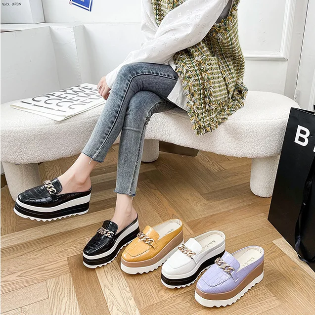 Slippers Women Flip Flops Comfortable Rubber Platform Shoes Women Casual Round Toe Flat 2025 Loafers Flats Autumn new Women Shoes PU 2023