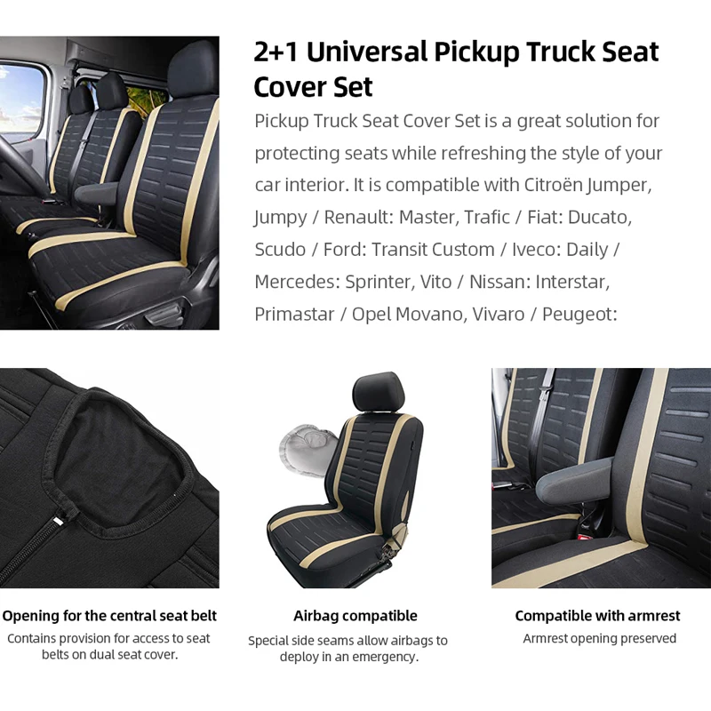 2+1 Van Seat Covers Protective Auto Seat For Nissan Primastar For VW Caddy IV For Citroen For Fiat Ducato For Vivaro For Master