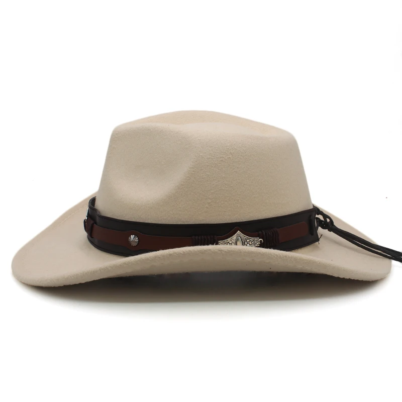 Men Women Wool Blend Western Cowboy Hats Wide Brim Sunhats Party Travel Sombrero Outdoor Caps Classical Retro Adjustable Size