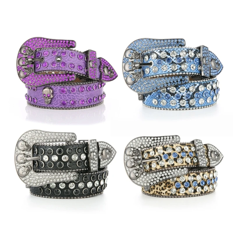 Rock Buckle Belts Woman Skull Decor Waist Belts Western Cowgirl Y2K Girls Belt for Jeans Men