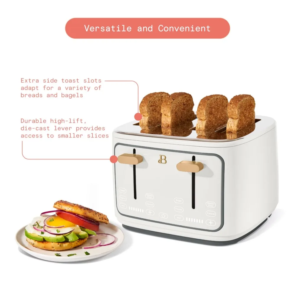 2023 New Beautiful 4 Slice Toaster, White Icing By Drew Barrymore