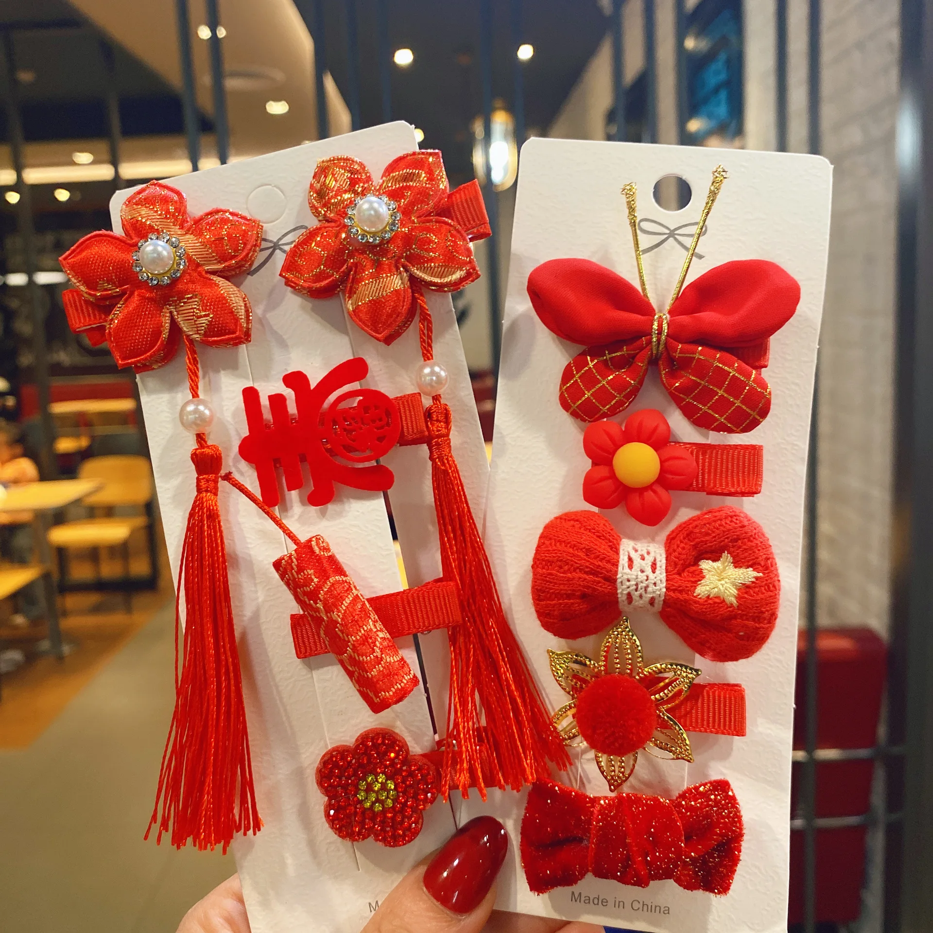 Chinese Style Five Piece Set Children s Side Barrettes Fabric BB Clip Flower Edge Bow Hair Ornament Antique Hairpins