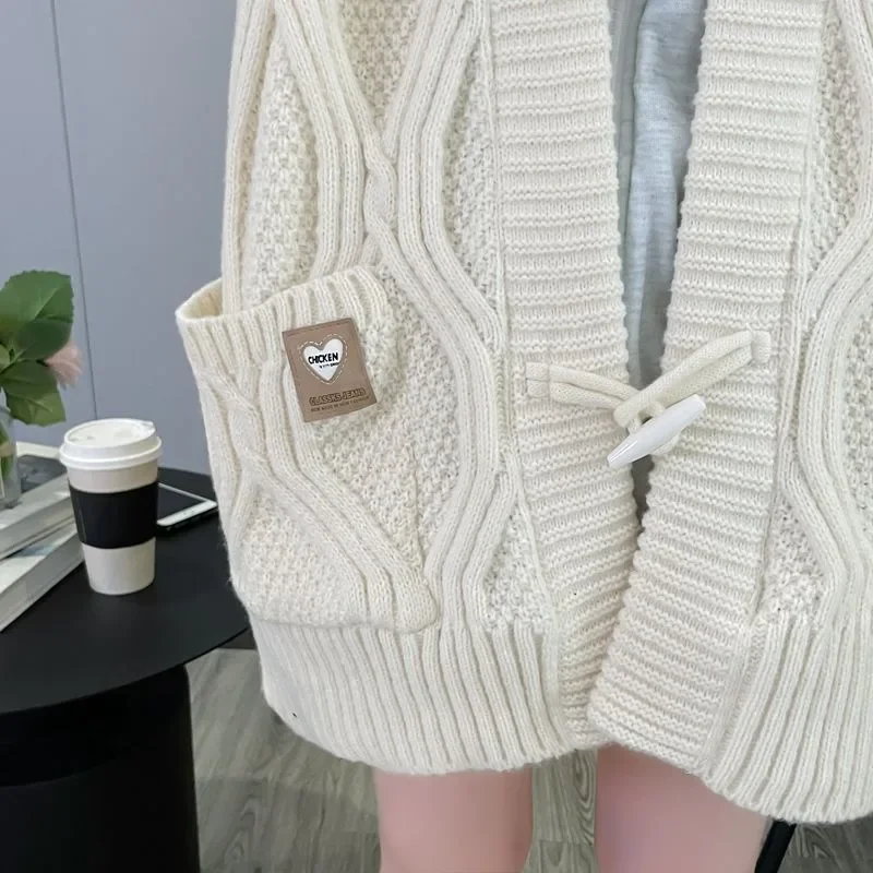 Fake Two-Piece Twist Hooded Sweater Coat Women Autumn And Winter New Y2K Plus Size Loose Long Knit Cardigan in Lazy Wind