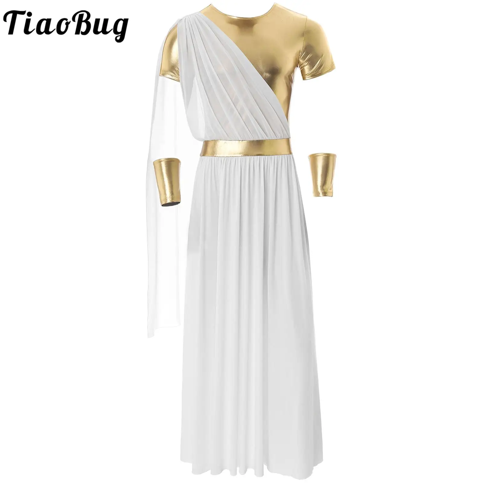 Men Adult Halloween Ancient Greek Toga Costumes Short Sleeve Metallic Robe with 2025 Wristband Tunic new Roman Cosplay Role Play Outfits