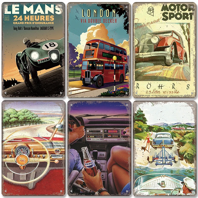 Retro Car Bus Beauty Poster Vintage Metal Plaque Signs Grand Prix Automobile Metal Tin Plate Garage Bar Pub Home Wall Decor