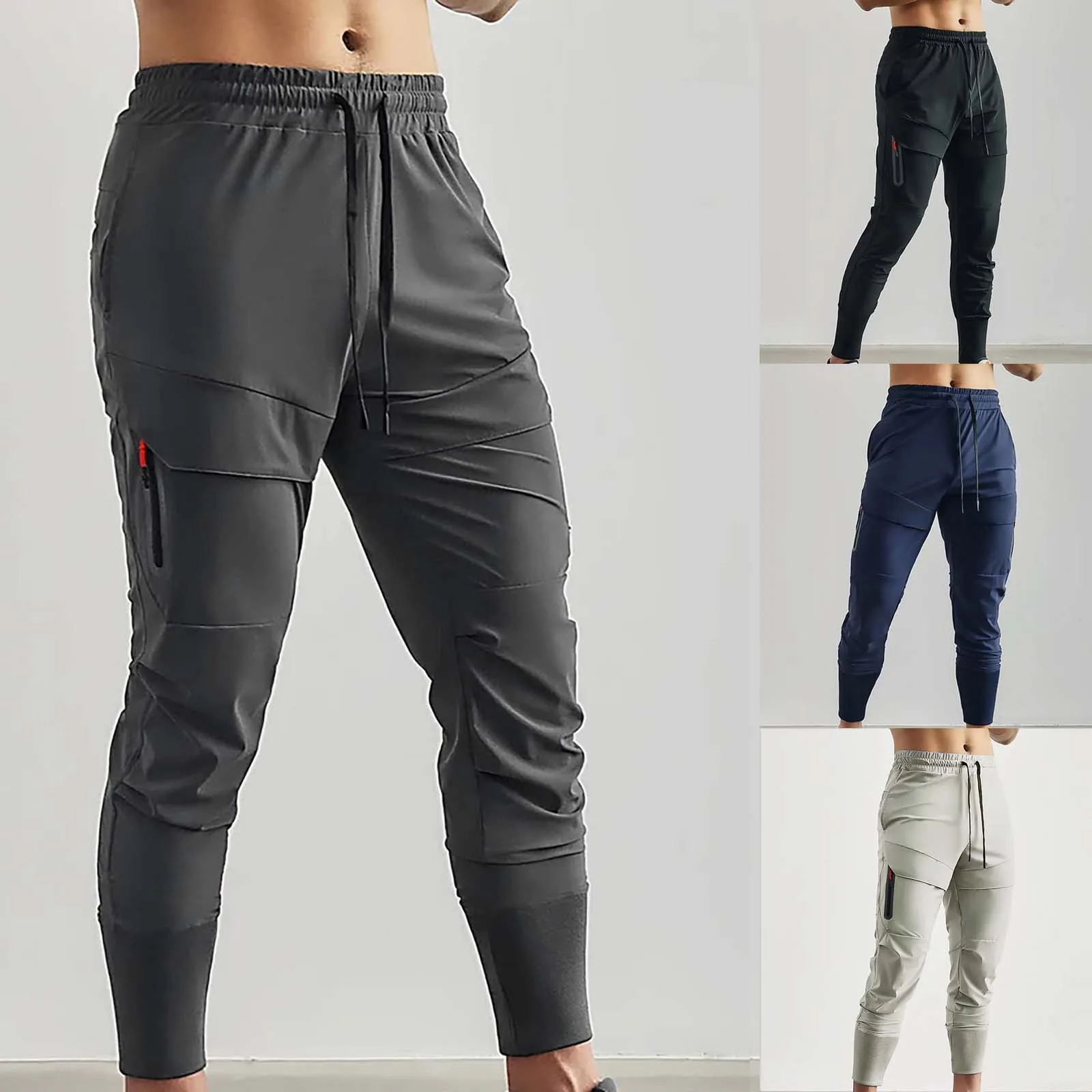 Men S Slim Casual Sports Pants Zipper Pocket Breathable