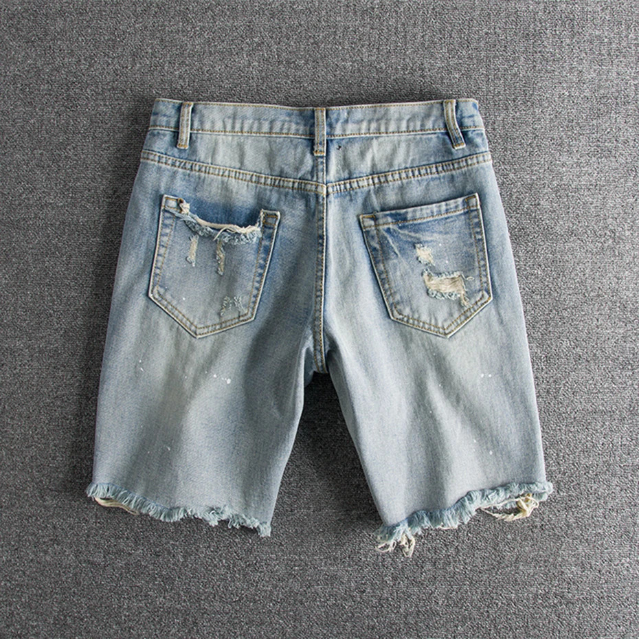 Men Fashion Broken Hole Hip Hop Denim Shorts Summer Streetwear Harajuku Ripped Jeans Shorts Casual Short Pants Trousers 240327