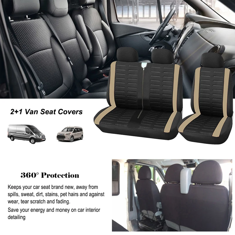 2+1 Van Seat Covers Auto Seat Protector With Airbag Universal For Nissan Primastar For Peugeot Boxer, Expert For Toyota Hiace