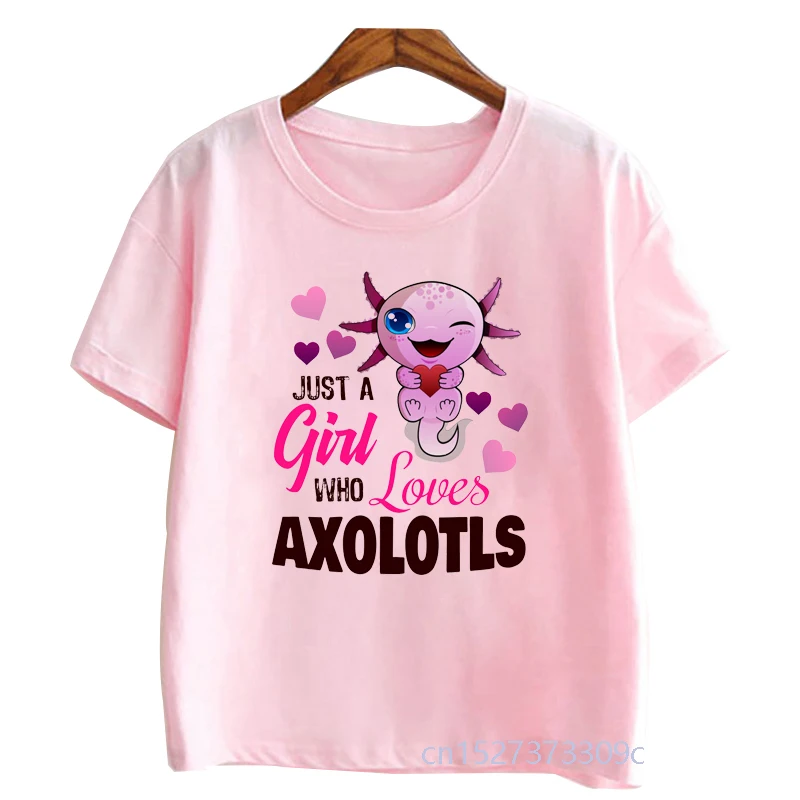 Cute Pink Axolotl new Print Toddler Girl Tshirts 2025 Comfy Versatile Summer Streetwear Kids Clothes Children's Pink T-shirt