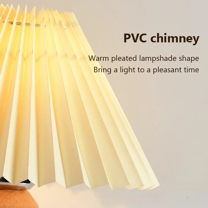 Nordic Table Lamps Bedroom LED Desk Lights Korean Wood Bedside Night Light Warm Living Room Home Japanese Pleated Table Lighting
