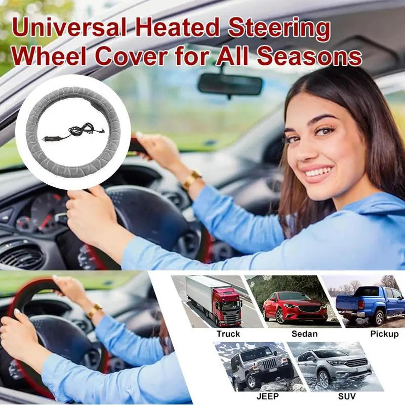 V Heated Steering Wheel Handle Cover Auto Interior Heating Plush Universal Car Accessories Fit Diameter cm