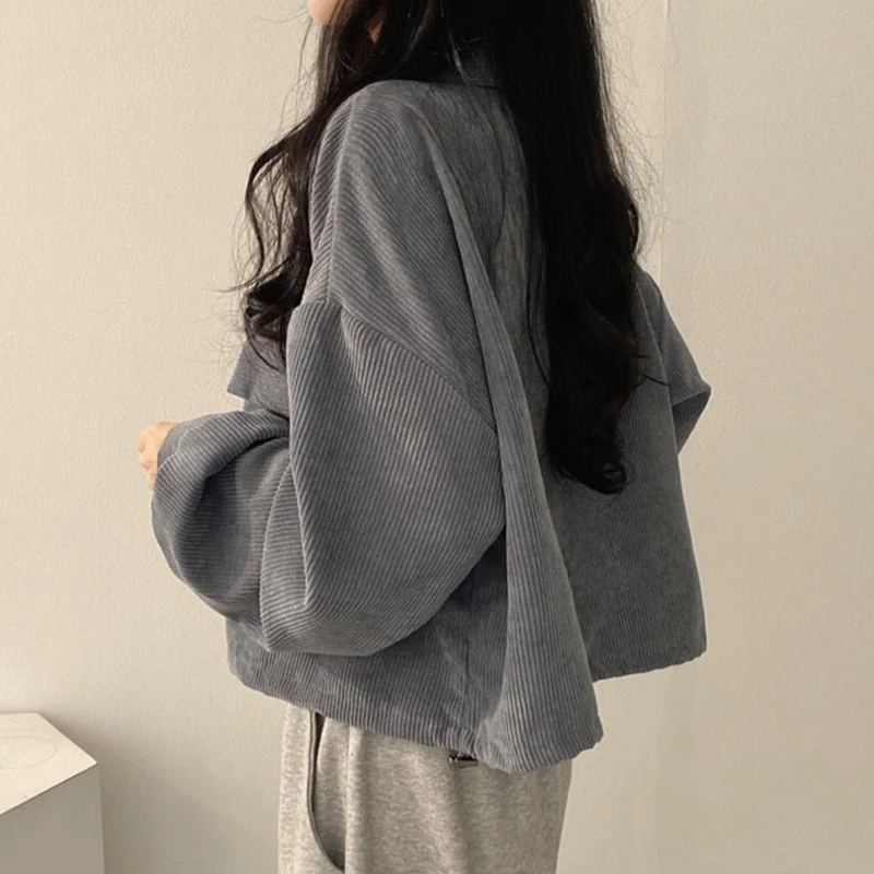 Women Casual Autumn Loose 2025 Corduroy Long-sleeved Shirt Turn-down new Collar Retro Coats Solid Color Shirts