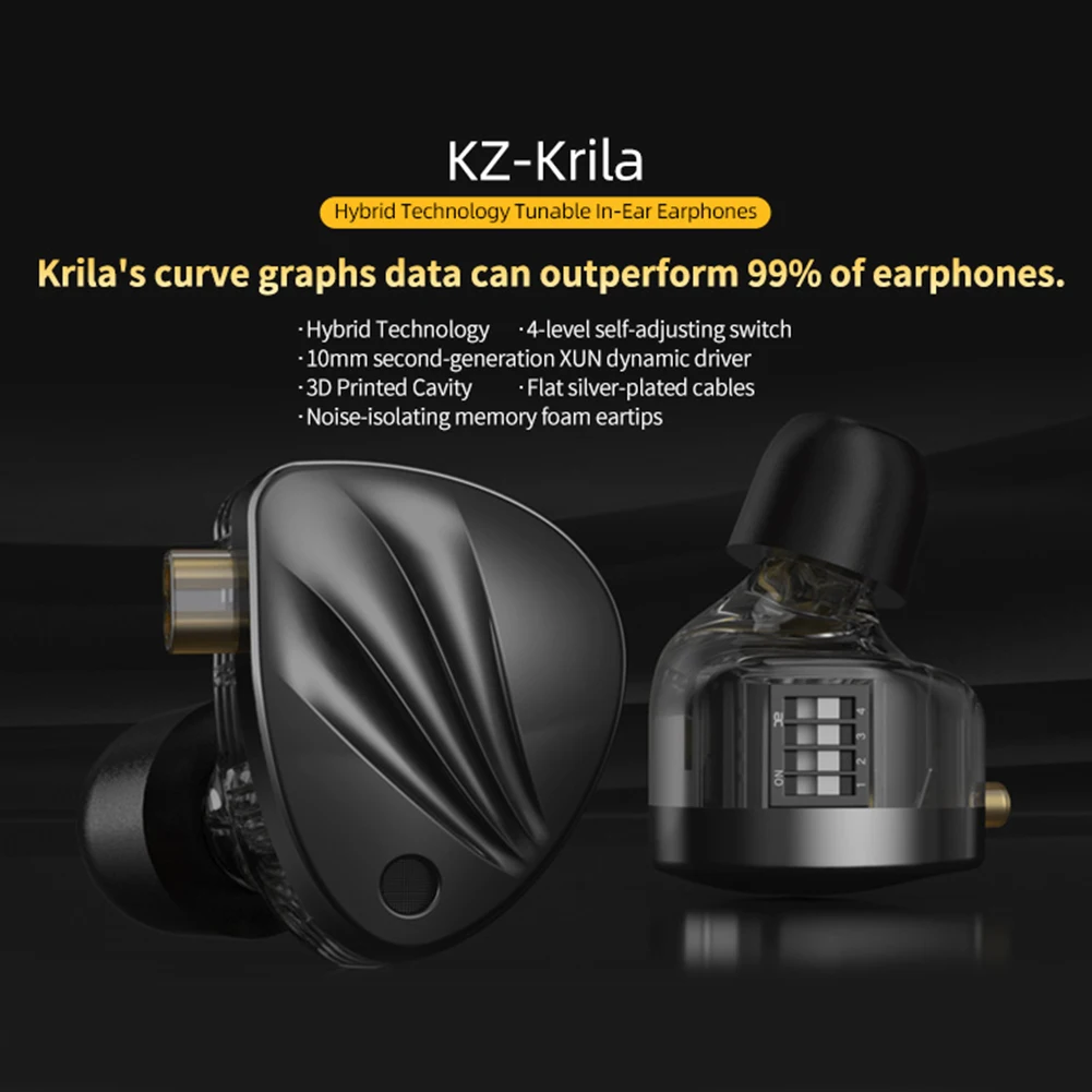 KZ Krila 10mm HiFi Earphone 1DD 1BA Wired Headphone High-end In Ear Earphones Noise Cancelling Memory Foam Eartips TWS Headset