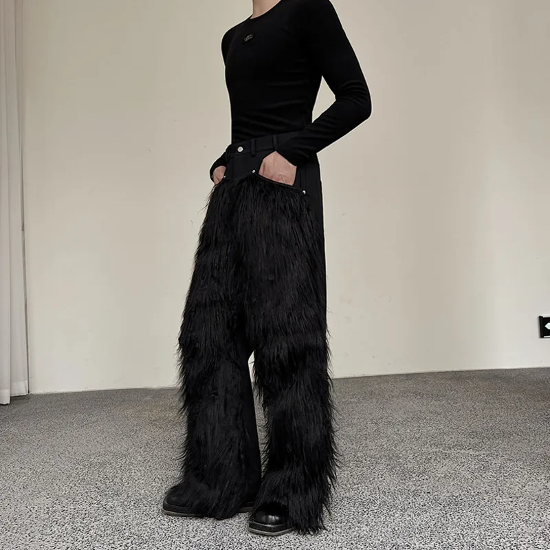 NOYMEI Deconstructed Trousers Heavy Industry Design Personalized Wool Denim Patchwork Straight Wide Leg Pants Winter Men WA3313