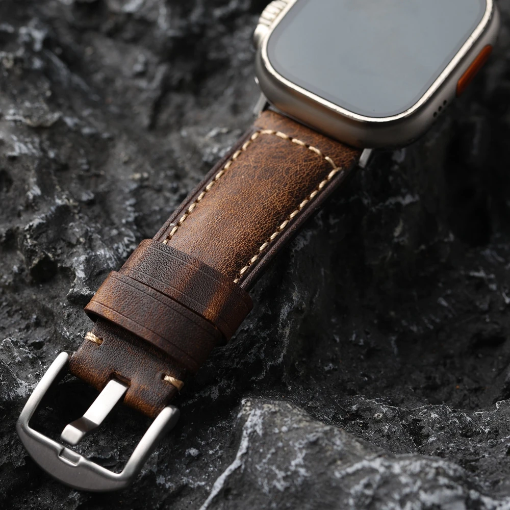 Correa de cuero italiano hecha a mano para Iwatch, Apple Watch AppleWatch9, ultra 49MM, 45MM, 44MM, pulsera para hombre