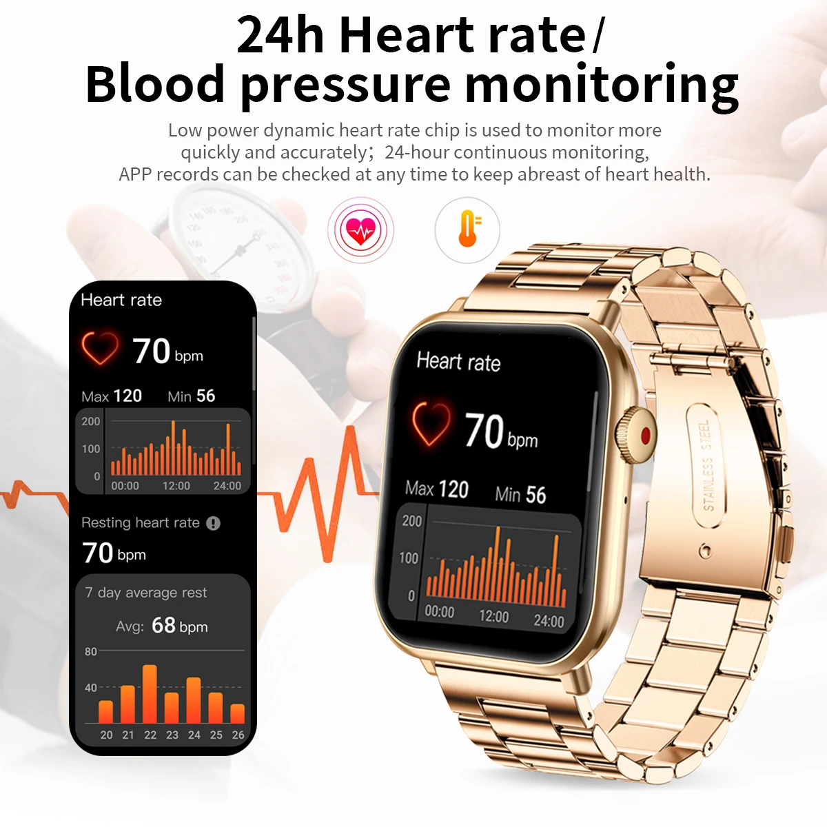 LIGE 2023 Men Smart Watch Women Bluetooth Call Watches 1.96'' Smartwatch for Android,iOS Rose Gold Luxury Ladies New Wristwatch