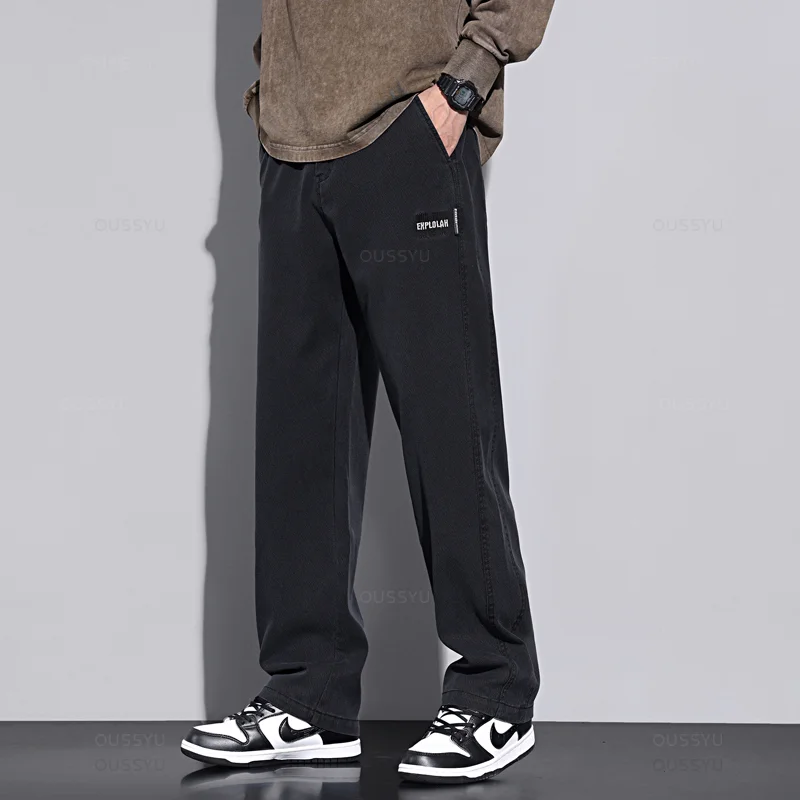 New Upgraded Soft Cosy Lyocell Fabric Men's Pants Baggy Straight Elastic Waist Thick Casual Wide Trousers Male Oversized M-5XL