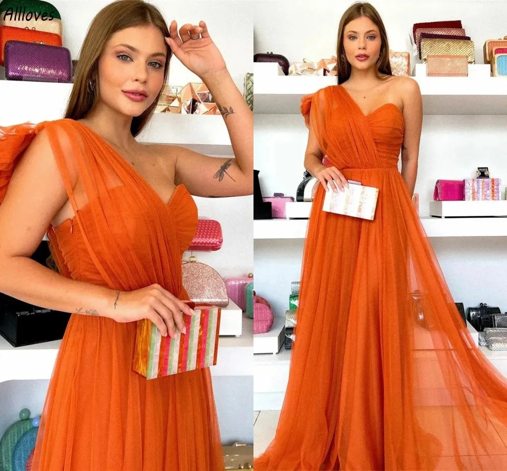 Aso Ebi Orange Tulle Prom Dresses One Shoulder Charming Women Plus Size Second Reception Party Gowns Sweep Train Elegant Long A E Formal Evening Dress