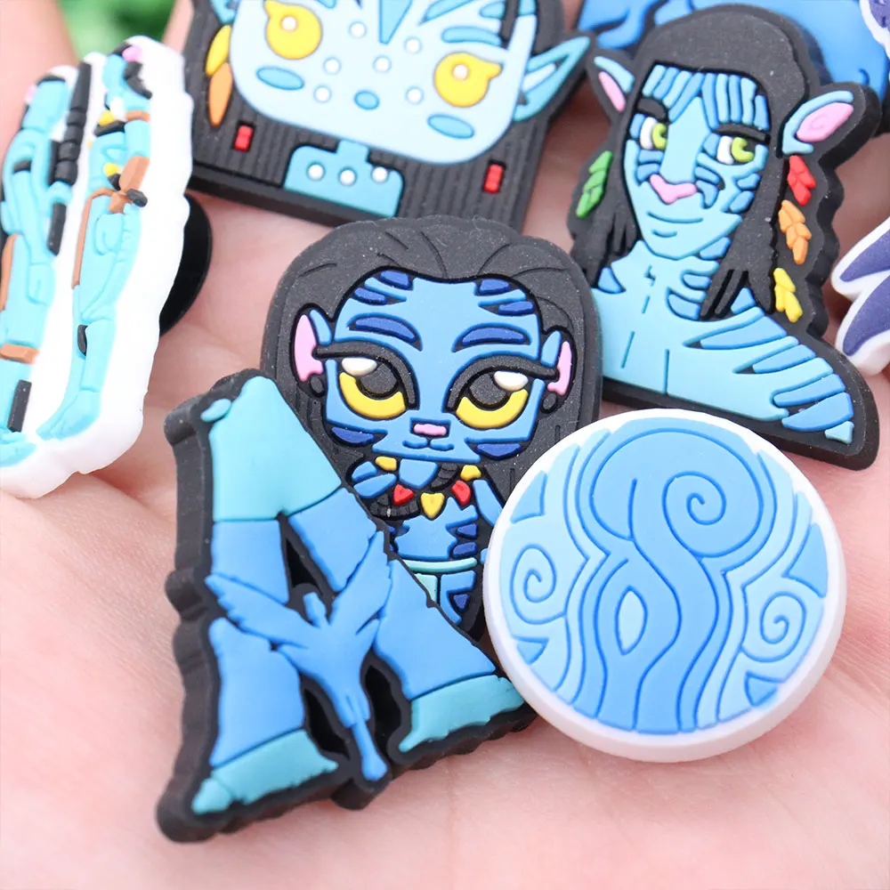1-12Pcs PVC Blue Avatar The Way of Water Shoe Buckle Charms Man Movie Slipper Accessories Fit Party Gifts