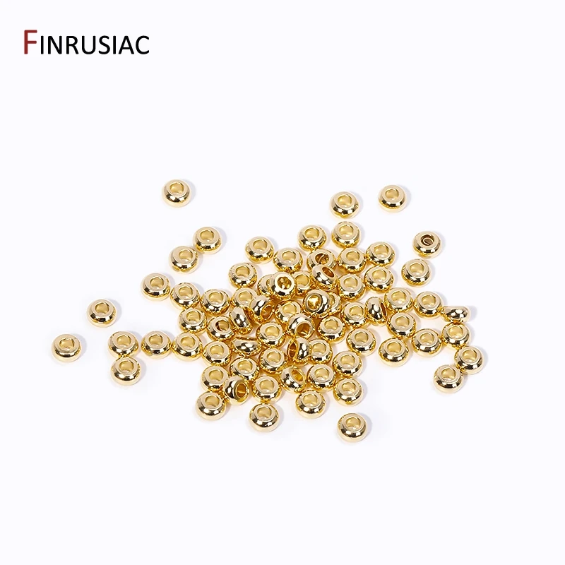 50PCS 3/4/5/6mm 14K Real Gold Plated Brass Spacer Beads For Jewelry Making High Quality Loose Beads To Make Bracelet Accessories