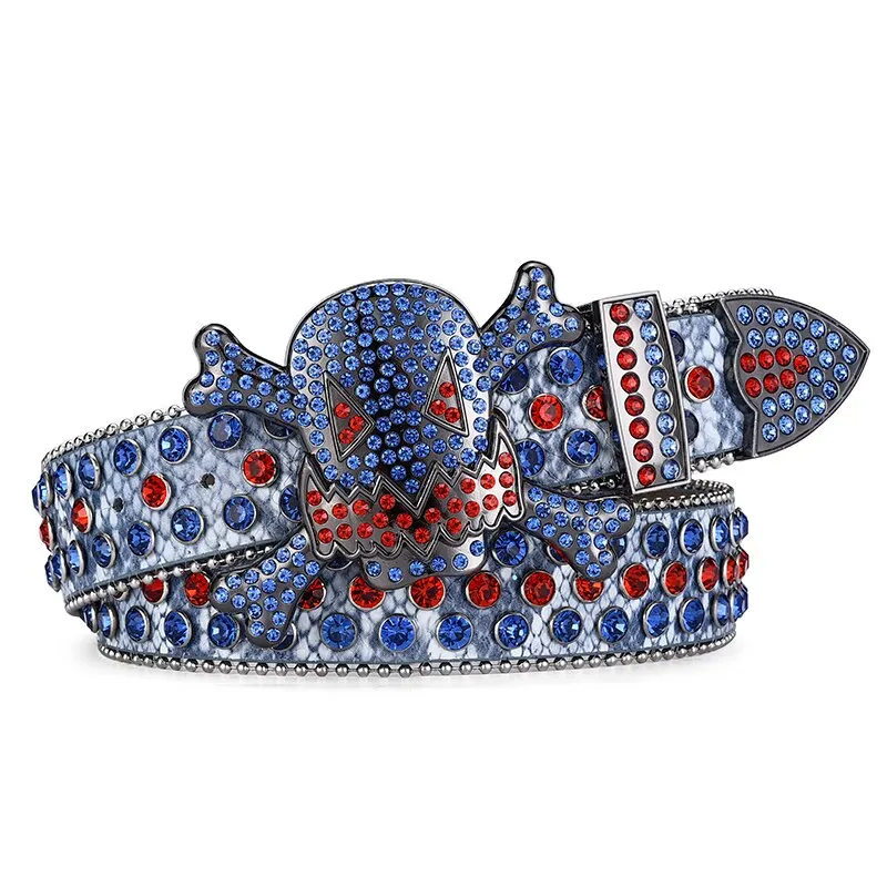 Women's Jeans Skull Head Buckle Rhinestone Belt Y2K Belt Shiny Rivet Design Pu Belt Artificial Diamond Belt Punk Rock Men's Belt
