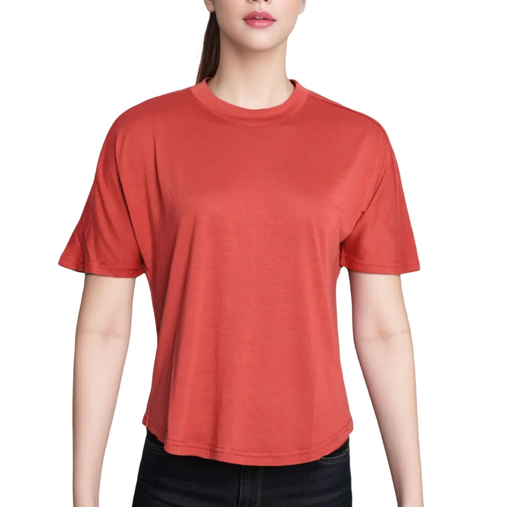 Merino Wool T-Shirt Women 150G Lightweight Merino Wool Base Layer Women Short Sleeve Tee Running Yoga Loose Sport Tee Breathable