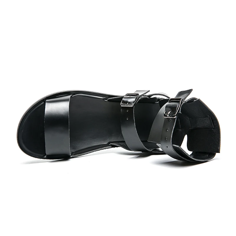 New Roman Style Men's Shoes Black Leather Trendy Designer Sandals new Summer Solid Casual shoes Comfy Breathable Outdoor 2025 Beach Shoes