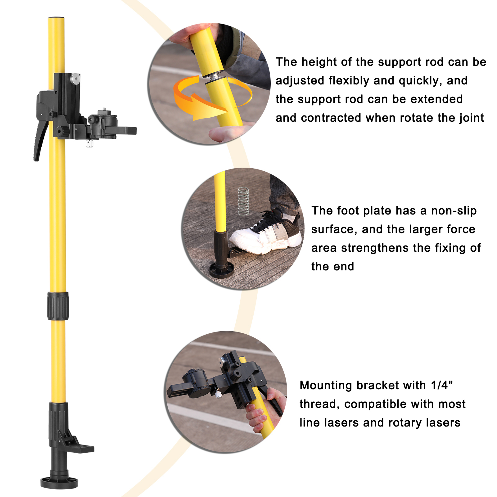 Line Leveler Telescopic Pole Aluminum Alloy Adjustable Lift Extend Bracket Holder Stand Support for 1/4''& 5/8'' Laser Level