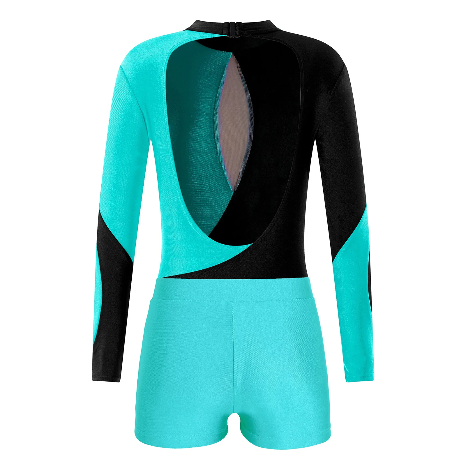 Kids Girls Ballet Dance Set Long Sleeve Rhinestones Open Back Gymnastic Figure Ice new Skating Mesh 2025 Leotard Jumpsuit and Shorts