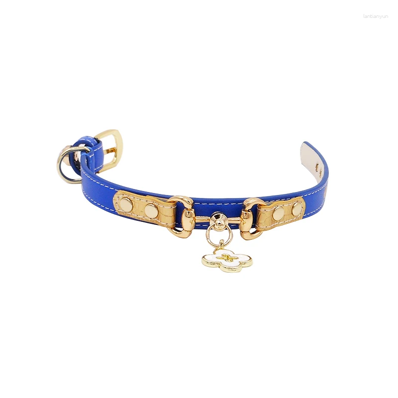 Dog collar; pet collar; leather; high-end designer collar; blue and black collar.