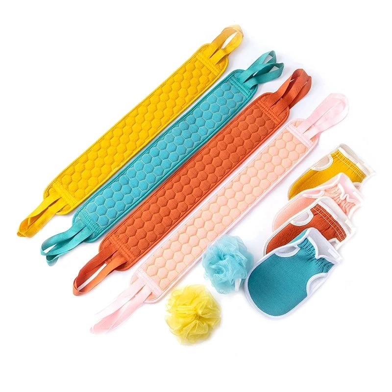 3pcs Set Belt Towel Ball Glove Deep Mud Clean Korean Body Washcloth Hotel Bathroom Shower Ball Back Scrubber Set Skin Towel Bath