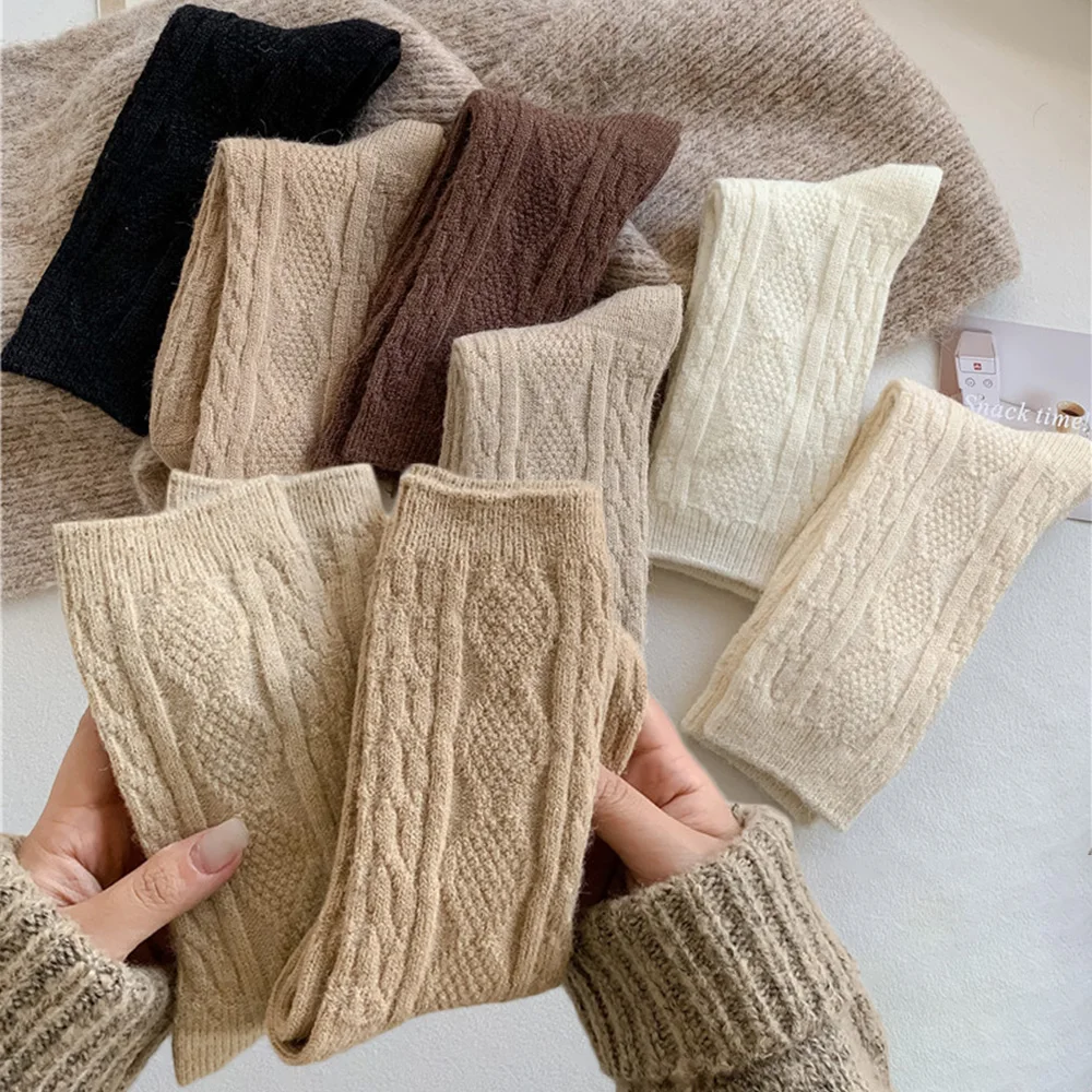 Wool Socks Women s Female Winter Warm Sock Thicker Korean Solid Sheep Knitted Against Cold Snow Thermal Long Soft Sox 5