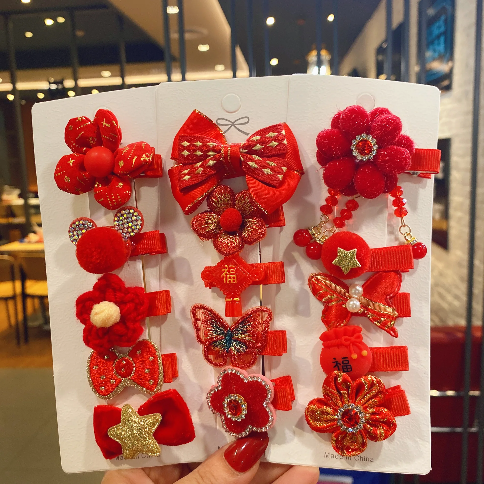 Chinese Style Five Piece Set Children s Side Barrettes Fabric BB Clip Flower Edge Bow Hair Ornament Antique Hairpins