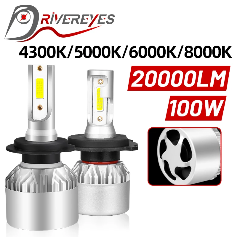 H7 H4 LED Bulb H1H3 H8 H11 Fog Light HB3 9005 HB4 9006 H13 9008 HIR2 9012 9007 Car Lamp 4300K 5000K 6000K 8000K 20000LM 100W