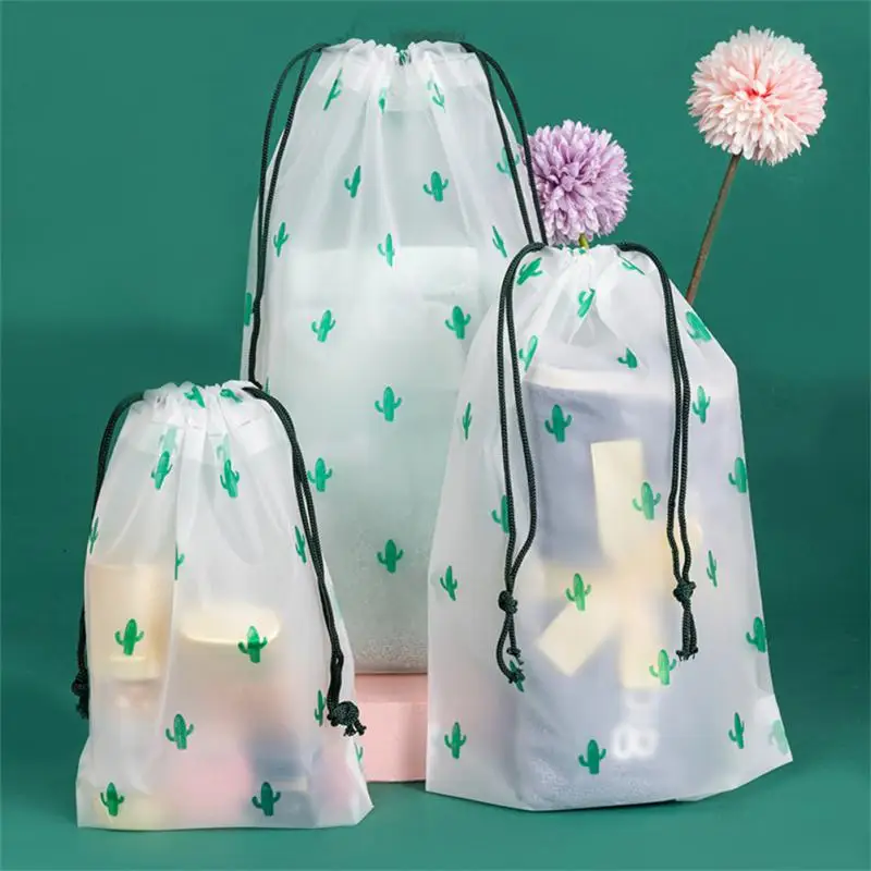 Cute Travel Cosmetic Bag Portable Drawstring Storage Bag Transparent Toiletry Wash Kit Storage Pouch Women Makeup Case Anti-dust