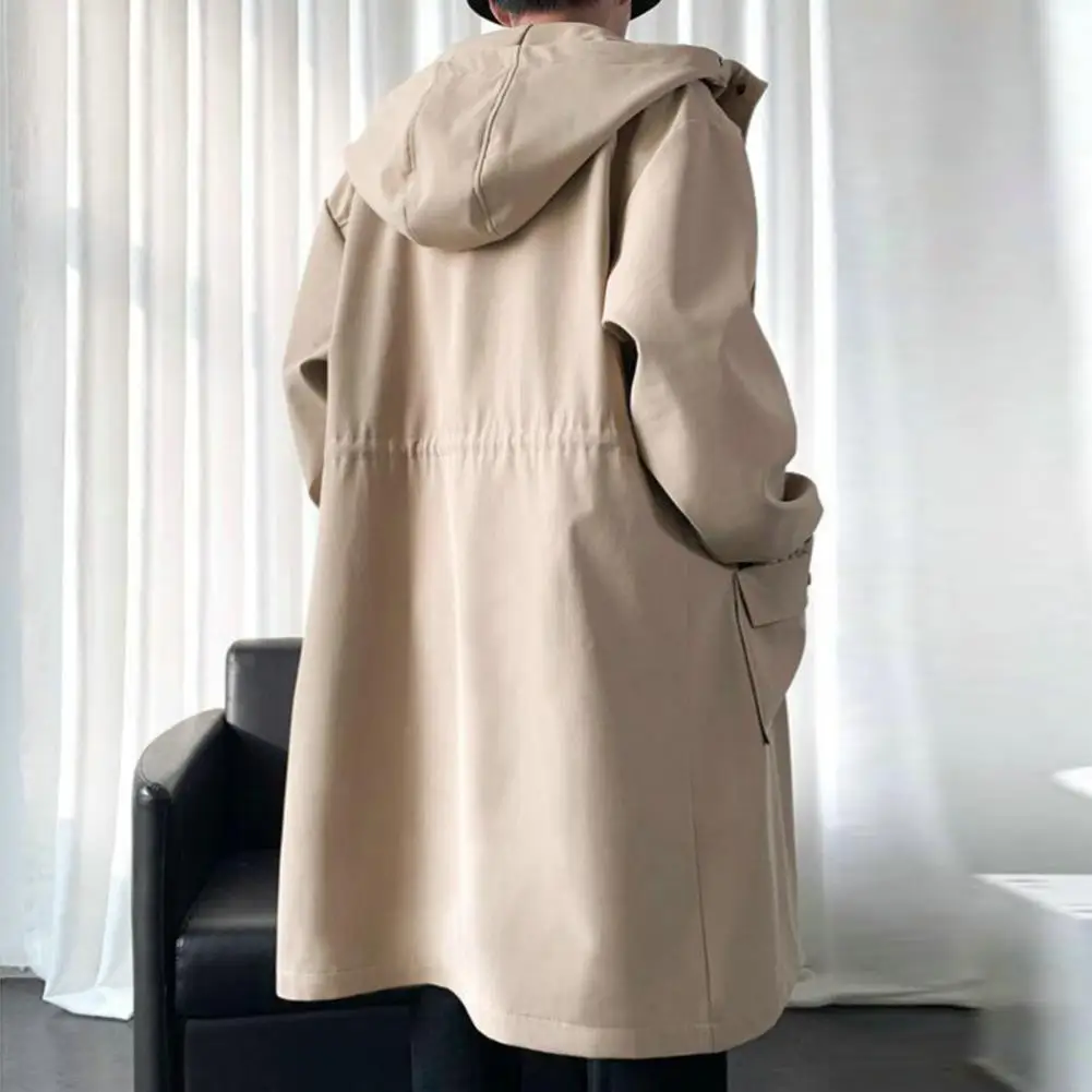 Long Trench Coat Jacket Men new Autumn Spring Black Hip Hop Japanese Coats Streetwear Male Hooded 2025 Army Green Khaki Casual Jackets