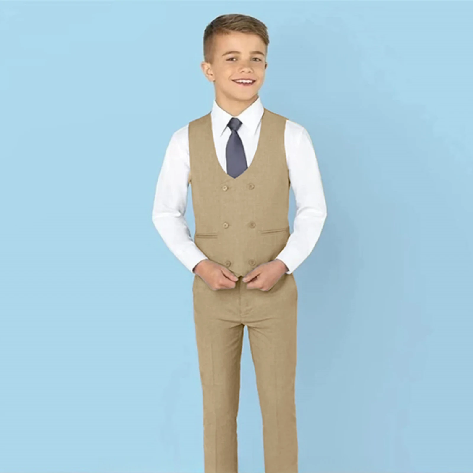 Classic Solid Paisley Suits for Boys 3-Piece Smart Stylish Boy's Tuxedo Formal Outfit For Kids Blazer Vest And Pants For Party