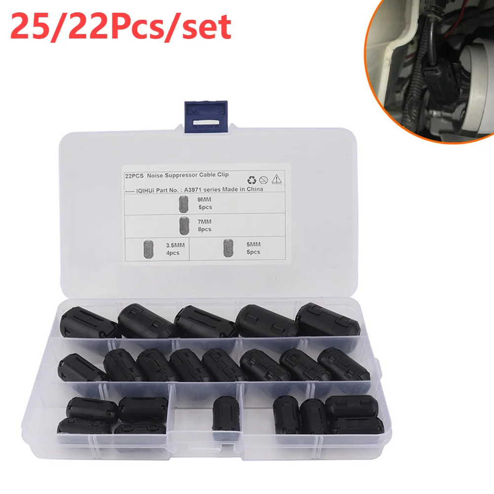 25/22pcs Ferrite 2025 Core Ring Clamp Kit 3.5mm/5mm/7mm/9mm Clip On Cable Connector Noise new Filters Suppressor for USB Car Radio Video