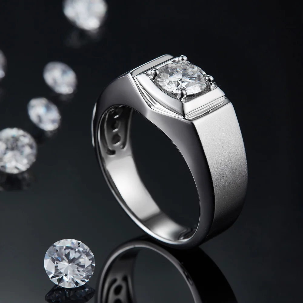 1 Carat Real Moissanite Ring For Men S925 Sterling Silver Round Brilliant Male Wedding Jewelry Gift With GRA Certificate