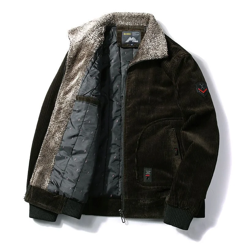 Plus Size Men's Warm Winter Thermal 2025 Corduroy Jackets Thick Warm Windbreaker,Fur Collar new Army Jacket,Casual Outwear Coat