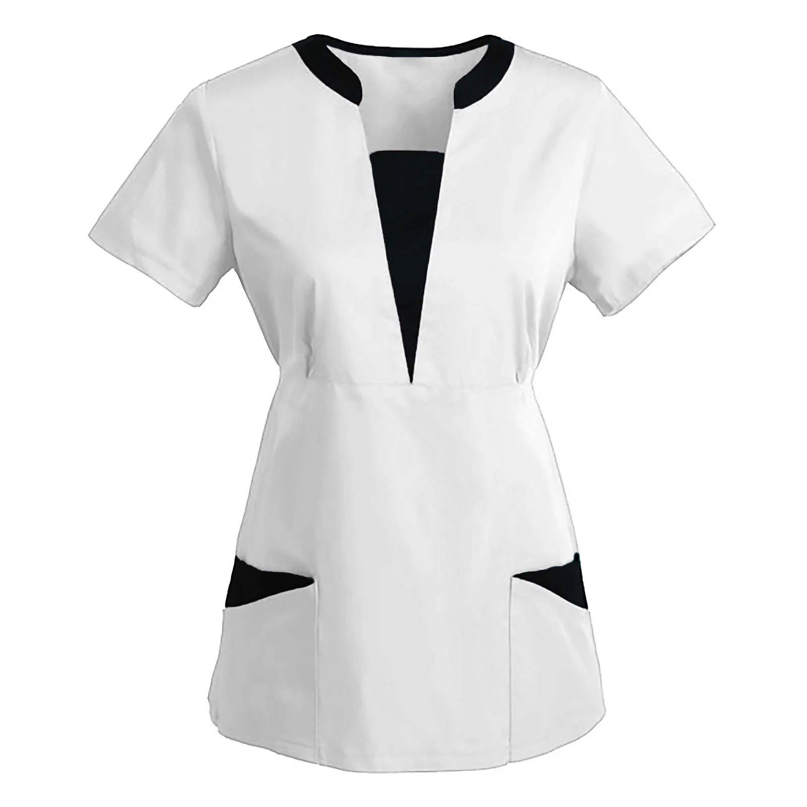 new Nursing 2025 Uniform Women Tops Short Sleeve V-neck Work Uniform Solid Patchwork Color Pockets Blouse Nurse Work Uniform Accessories