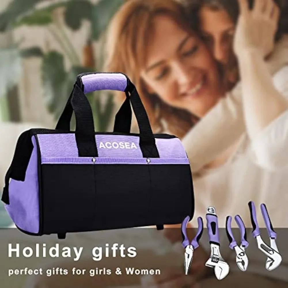 Purple Tool Set ACOSEA Piece Sets for Women Kit with Inch Wide Mouth Open Bag The