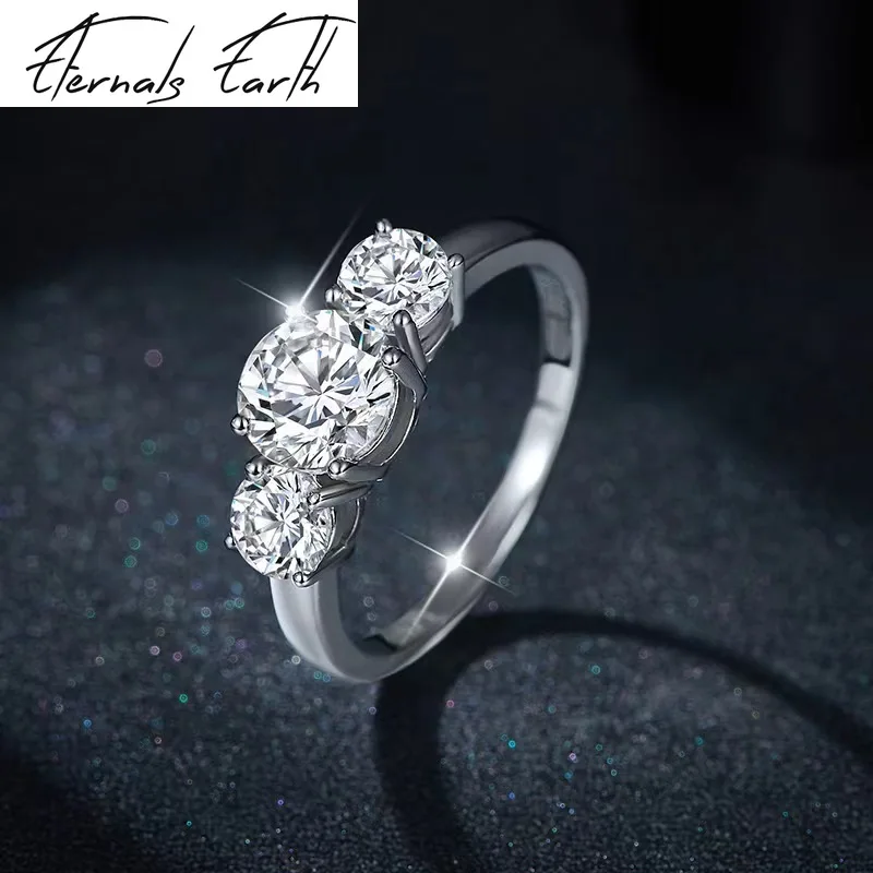 925 Sterling Silver 2/4 Carat Moissanite 3-Row Ring, Fashionable Design, High-End Light Luxury Niche Gift For Women Girlfriend