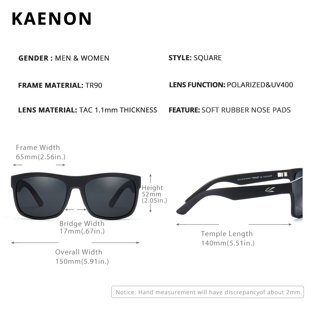 Brand KAENON BURNET XL Polarized Sunglasses Men Eyewear Party Driving Fishing Women Sun glasses TR90 Square UV400 8 Colors