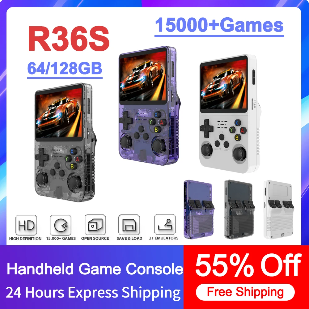 Open Source R36S Retro Handheld Video Game Console Linux System 3.5 Inch IPS Screen Portable Pocket Video Player 64/128GB Games
