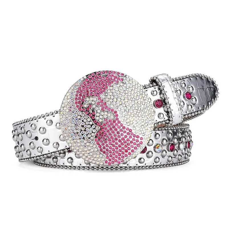 Women's Jeans Large Round Buckle Rhinestone Belt Y2K Belt Shiny Rivet Design Artificial Diamond Belt Punk HipHop Rock Men's Belt